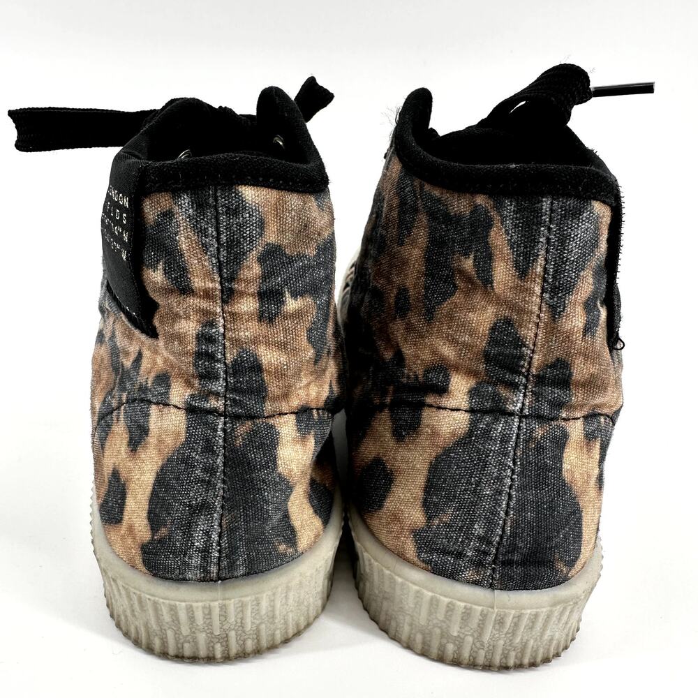 AllSaints Demmy Celia High Top Sneakers Leopard Canvas Round Toe Tan Black 8 - Picture 5 of 7